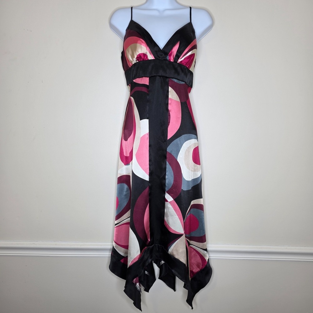 Vintage Y2K Asymmetric‎ Babydoll Slip Dress Sz 8/9 Pink Satin 90s Fairy